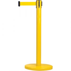 Free-Standing Crowd Control Barrier, Steel, 35" H, Yellow Tape, 12' Tape Length
