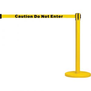 Free-Standing Crowd Control Barrier, Steel, 35" H, Yellow Tape, 7' Tape Length