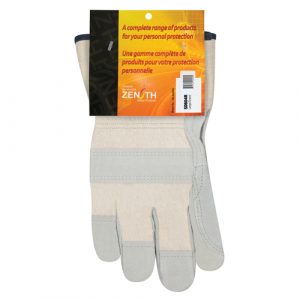 Double-Palm Fitters Gloves, Large, Split Cowhide Palm, Cotton Inner Lining