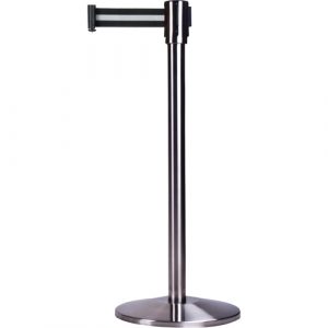 Free-Standing Crowd Control Barrier, Steel, 35" H, Black/White Tape, 7' Tape Length