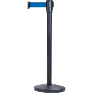 Free-Standing Crowd Control Barrier, Steel, 35" H, Blue Tape, 7' Tape Length