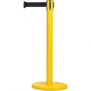 Free-Standing Crowd Control Barrier, Steel, 35" H, Black Tape, 12' Tape Length