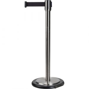 Free-Standing Crowd Control Barrier, Steel, 35" H, Black Tape, 7' Tape Length