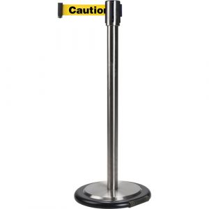 Free-Standing Crowd Control Barrier, Steel, 35" H, Yellow Tape, 7' Tape Length