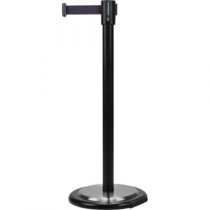 Free-Standing Crowd Control Barrier, Steel, 35" H, Black Tape, 7' Tape Length