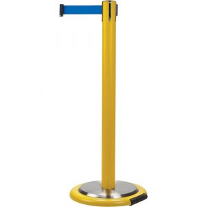 Free-Standing Crowd Control Barrier, Steel, 35" H, Blue Tape, 7' Tape Length