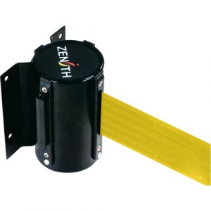 Wall Mount Barrier, Steel, Screw Mount, 12', Yellow Tape