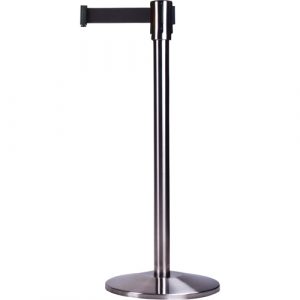 Free-Standing Crowd Control Barrier, Steel, 35" H, Black Tape, 12' Tape Length