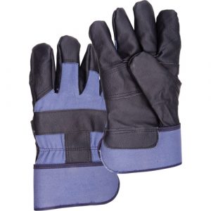 Blue Winter-Lined Work Gloves, Large, Grain Furniture Palm, Cotton Fleece Inner Lining