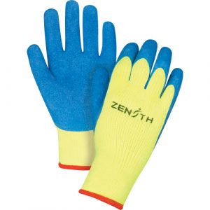 High Visibility Coated Gloves, 9/Large, Rubber Latex Coating, 7 Gauge, Terry Shell