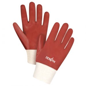 Red Smooth-Finish Chemical-Resistant Gloves, Size Large/9, 10" L, PVC, Interlock Inner Lining, 47-mil