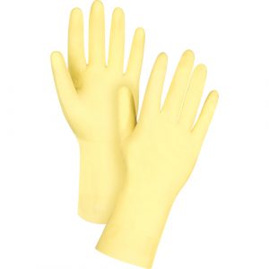 Canary Yellow Chemical-Resistant Gloves, Size 8, 12" L, Latex, Flock-Lined Inner Lining, 18-mil
