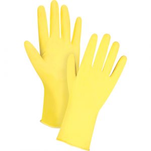 Canary Yellow Chemical-Resistant Gloves, Size 10, 12" L, Latex, Flock-Lined Inner Lining, 15-mil