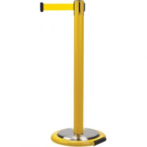 Free-Standing Crowd Control Barrier, Steel, 35" H, Yellow Tape, 12' Tape Length