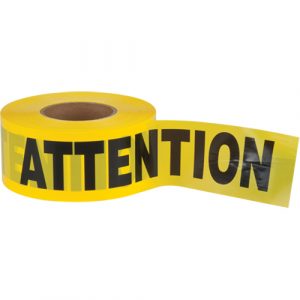 "Attention" Barricade Tape, Bilingual, 3" W x 1000' L, 2.5 mils, Black on Yellow