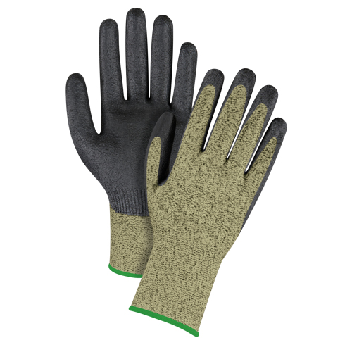 Black & Yellow Seamless Stretch Cut-Resistant Gloves, Size Medium/8, 13 Gauge, Foam Nitrile Coated, Aramid Shell, ASTM ANSI Level A6