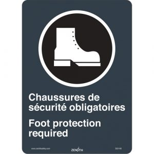 "Chaussures de Sécurité / Foot Protection" CSA Safety Sign, 14" x 10", Vinyl, Bilingual with Pictogram
