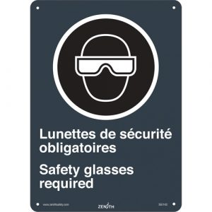 "Lunettes de Sécurité / Safety Glasses" CSA Safety Sign, 14" x 10", Plastic, Bilingual with Pictogram