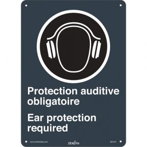 "Ear Protection / Protection Auditive" CSA Safety Sign, 14" x 10", Plastic, Bilingual with Pictogram
