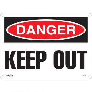 "Keep Out" Sign, 10" x 14", Aluminum, English