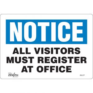 "All Visitors Must Register" Sign, 7" x 10", Vinyl, English