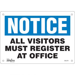 "All Visitors Must Register" Sign, 7" x 10", Aluminum, English