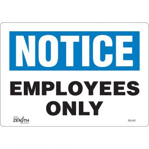 "Employees Only" Sign, 7" x 10", Vinyl, English