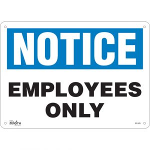 "Employees Only" Sign, 10" x 14", Plastic, English