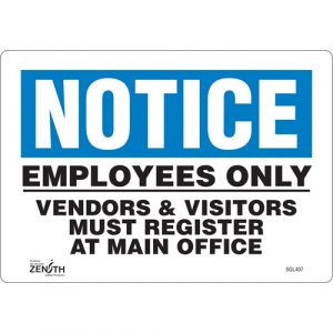 "Employees Only" Sign, 7" x 10", Vinyl, English