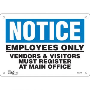 "Employees Only" Sign, 7" x 10", Aluminum, English