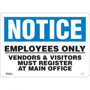 "Employees Only" Sign, 10" x 14", Vinyl, English