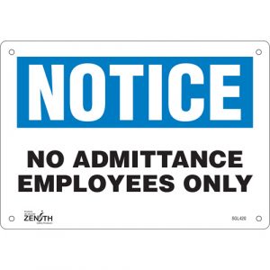 "Employees Only" Sign, 7" x 10", Plastic, English