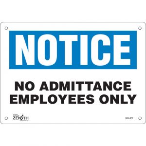 "Employees Only" Sign, 7" x 10", Aluminum, English