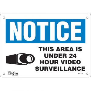 "24 Hour Surveillance" Sign, 7" x 10", Aluminum, English with Pictogram
