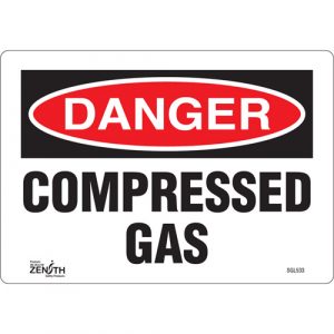 "Compressed Gas" Sign, 7" x 10", Vinyl, English