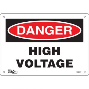 "High Voltage" Sign, 7" x 10", Aluminum, English