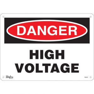 "High Voltage" Sign, 10" x 14", Plastic, English