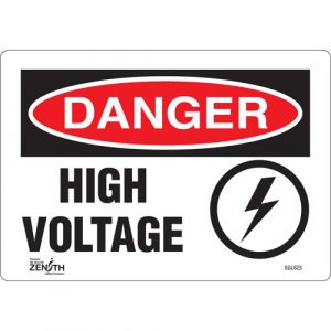 "High Voltage" Sign, 7" x 10", Vinyl, English with Pictogram