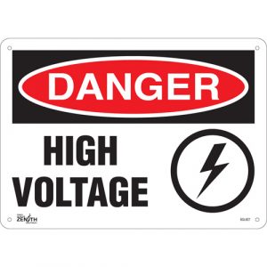 "High Voltage" Sign, 10" x 14", Plastic, English with Pictogram