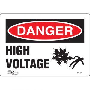 "High Voltage" Sign, 7" x 10", Vinyl, English with Pictogram