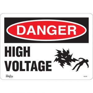 "High Voltage" Sign, 10" x 14", Vinyl, English with Pictogram