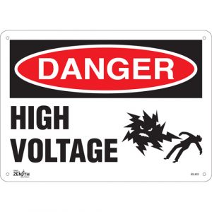 "High Voltage" Sign, 10" x 14", Plastic, English with Pictogram