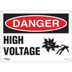 "High Voltage" Sign, 10" x 14", Aluminum, English with Pictogram