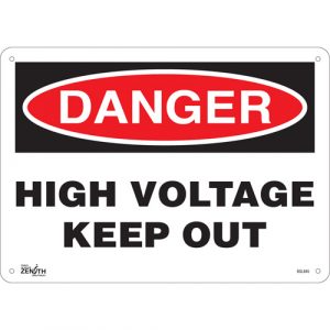"High Voltage Keep Out" Sign, 10" x 14", Plastic, English