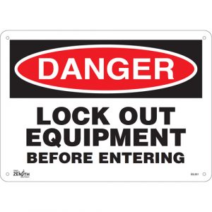 "Lock Out Equipment Before Entering" Sign, 10" x 14", Plastic, English