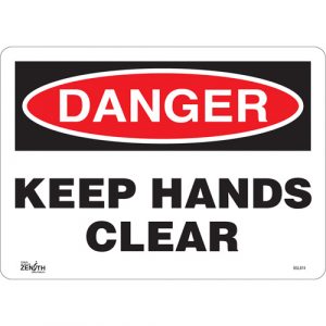 "Keep Hands Clear" Sign, 10" x 14", Vinyl, English