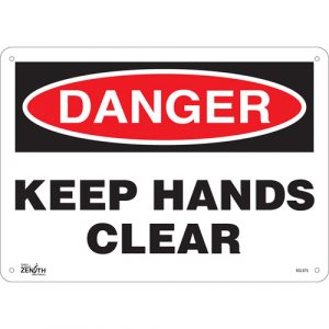"Keep Hands Clear" Sign, 10" x 14", Plastic, English