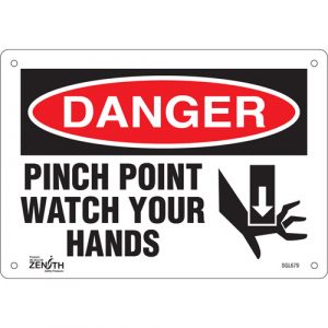 "Pinch Point" Sign, 7" x 10", Aluminum, English with Pictogram