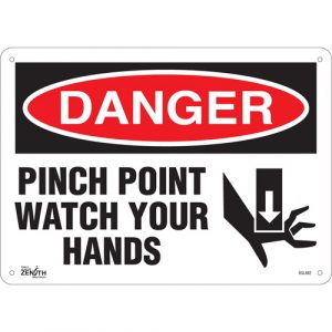 "Pinch Point" Sign, 10" x 14", Aluminum, English with Pictogram