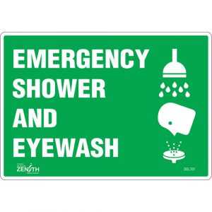 "Emergency Shower And Eyewash" Sign, 7" x 10", Vinyl, English with Pictogram